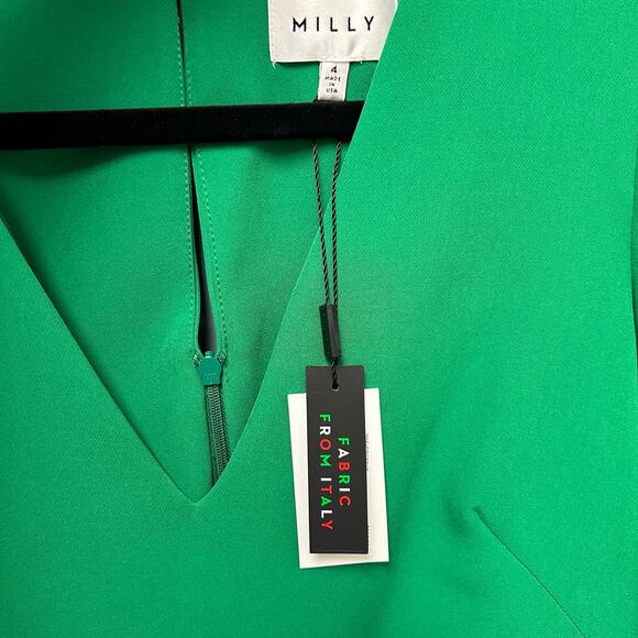 NWT $395 Milly Emerald Green Ruffle Sleeve V Neck Mandy Dress Womens 4 - Picture 8 of 9